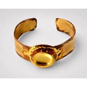 Vintage Brutalist Hammered Wide Cuff Bracelet Mixed Metal Retro 7.5" cfb